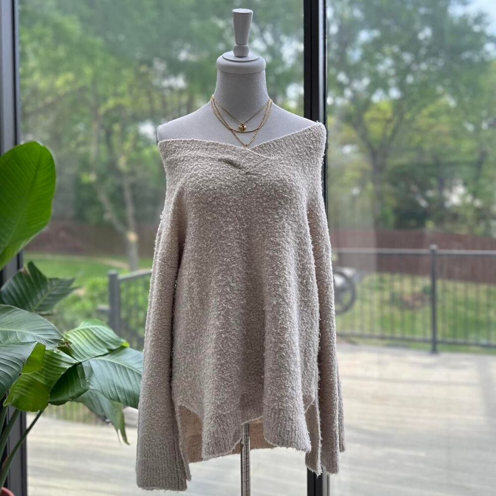 Anthropologie Cream Off-Shoulder Knit Sweater - Picture 2 of 5